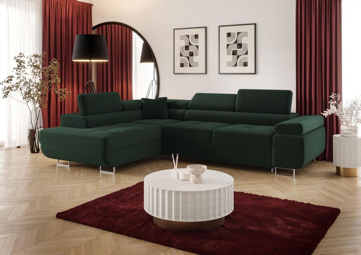ECKSOFA Monaro Mit Schlaffunktion - Grün, Holzwerkstoff/Textil (202/275cm) - Fun Möbel