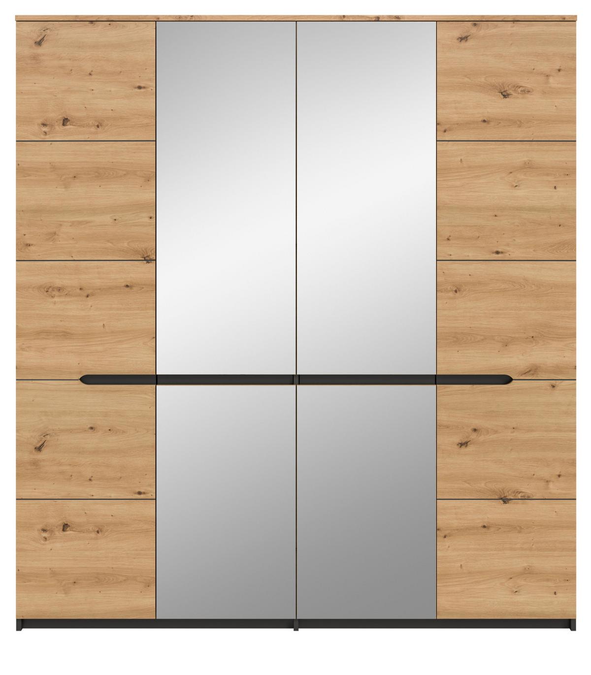 KLEIDERSCHRANK Eiche Artisan, grau 4-türig 180 cm, Drehtürenschrank mit Soft-Close und Spiegel - Eiche Artisan/Grau, Glas/Holzwerkstoff (180/198/59cm) - Inn.Furn