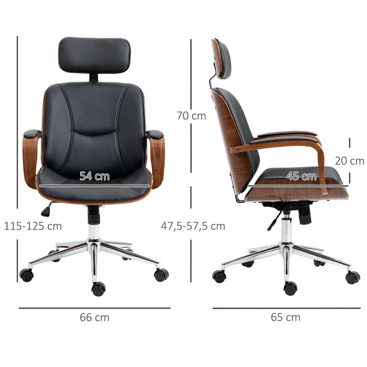 BÜROSTUHL Kunstleder Schwarz - Walnussfarben/Schwarz, Leder/Holz (65/125/66cm) - Vinsetto