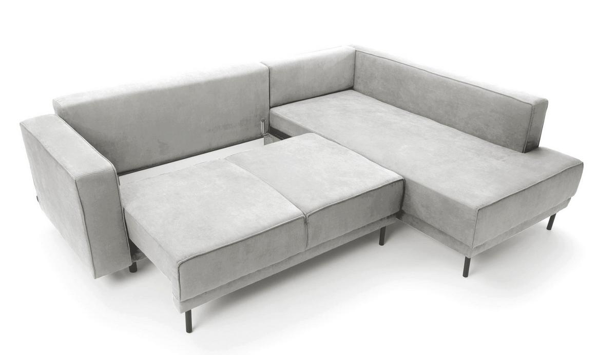 ECKSOFA Rodario Hellgrau Velours - Hellgrau/Schwarz, Textil/Metall (247/187cm) - Selsey