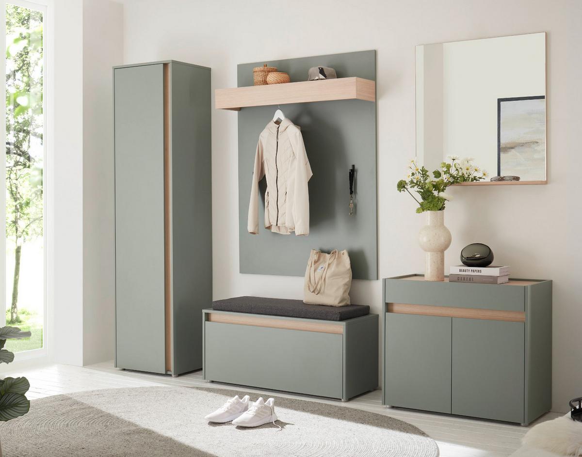 HÄNGESCHUHSCHRANK in Salbei Grün mit Eiche, Flurkommode Hängeschrank, 100 cm - Salbeigrün/Eichefarben, Holz/Holzwerkstoff (100/35/30cm) - Furn.Design