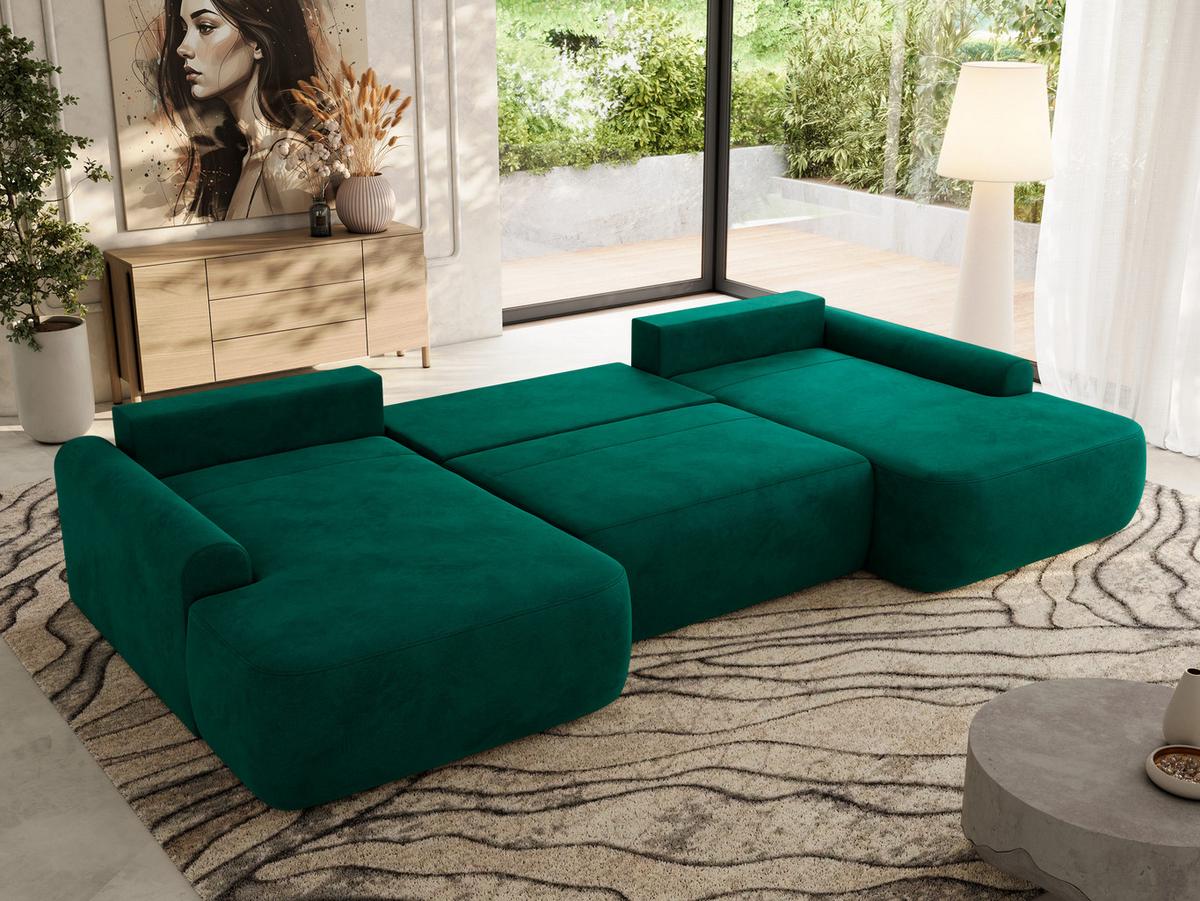 WOHNLANDSCHAFT CUBO U Dunkelgrün Velvet - Dunkelgrün/Schwarz, Kunststoff/Textil (370/100/187cm) - MKS