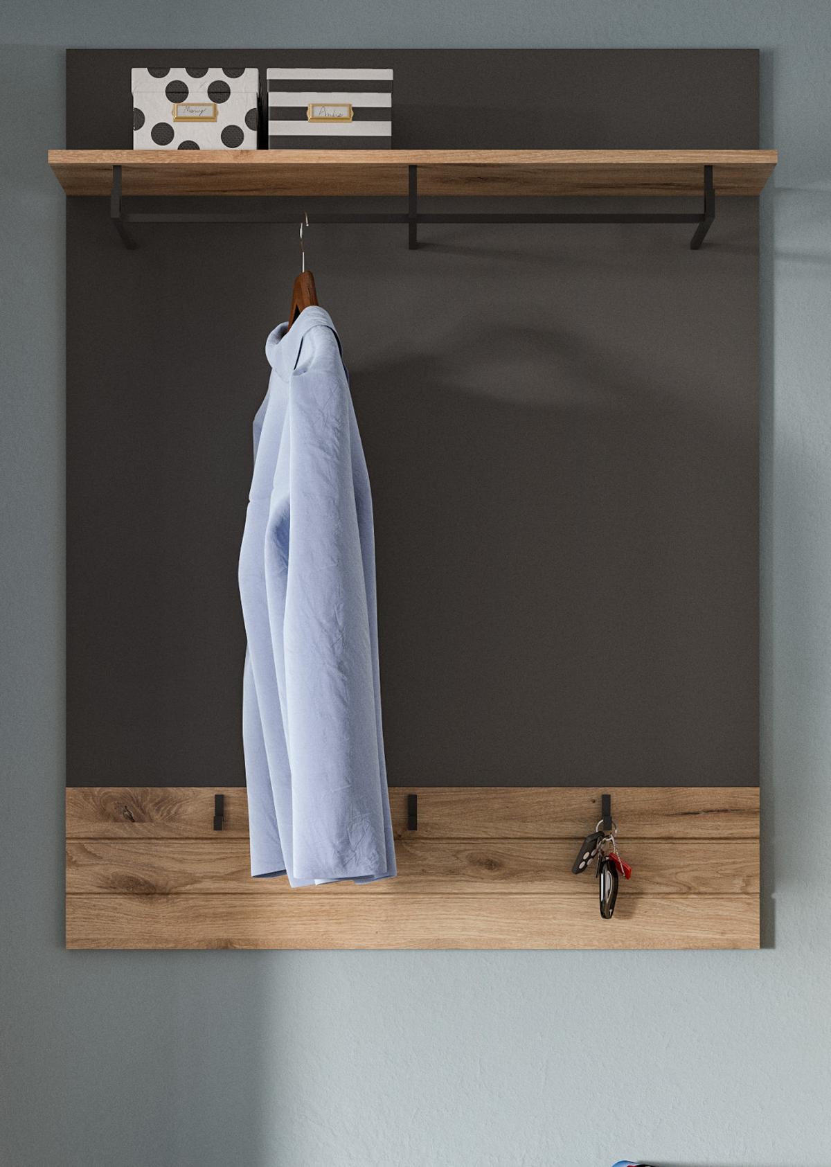 GARDEROBENPANEEL Eiche, grau 90 cm mit Kleiderhaken - Eichefarben, Holzwerkstoff (90/117/25cm) - Inn.Furn