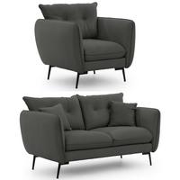 SITZGARNITUR 2+1 Nordloft Dunkelgrau Samt - Dunkelgrau/Schwarz, Holz/Textil (133/86/59cm) - S-Style Möbel
