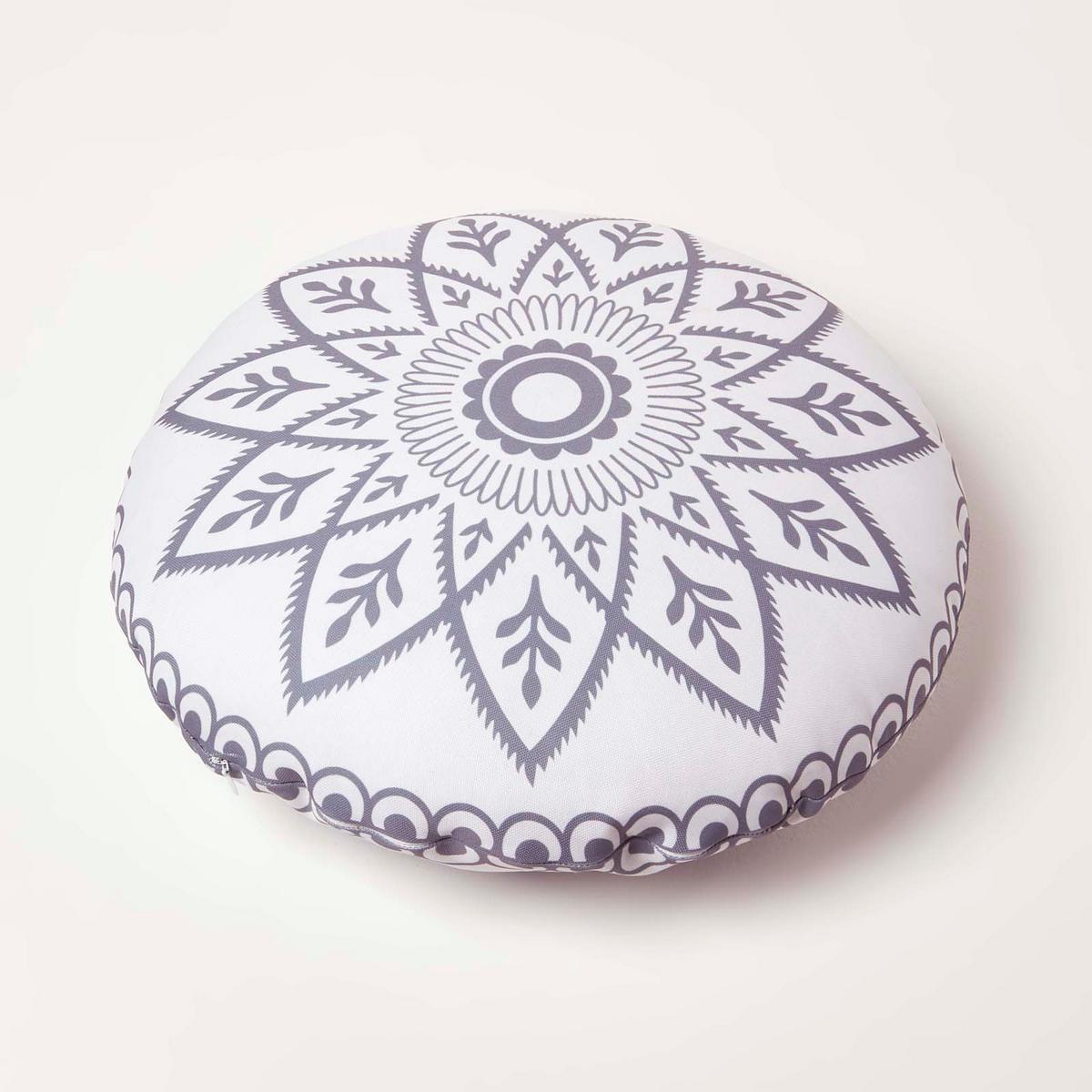 OUTDOOR-KISSEN HENNA rund 2er-Set 40 cm – Mandala-Muster - Grau, Textil (40/40cm) - Homescapes