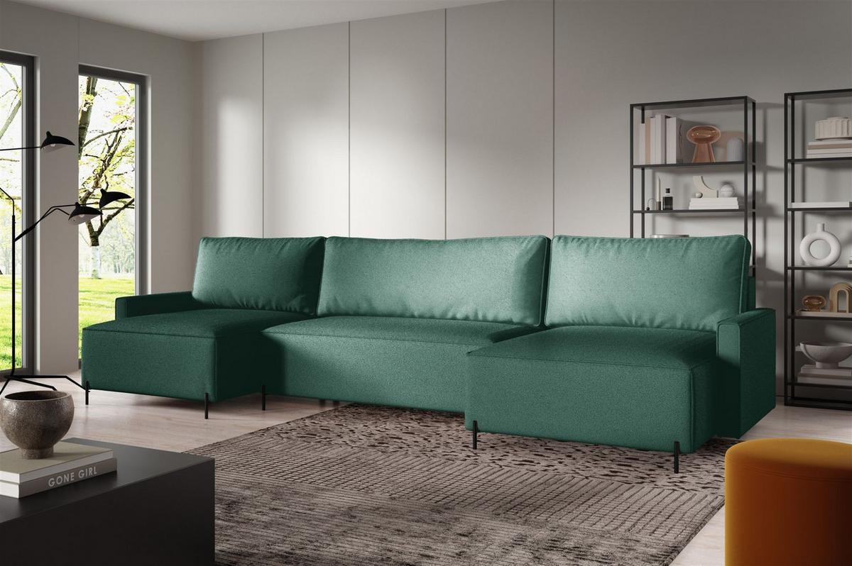 WOHNLANDSCHAFT Braga - Grün, Holzwerkstoff/Textil (372/80/153cm) - Fun Möbel
