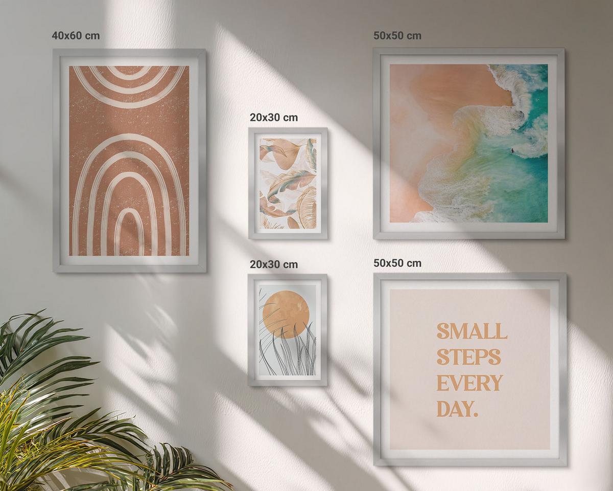 BILDER SET 5er Set - 50x50 cm & 20x30 cm & 40x60 cm Silberner Rahmen - Familie liebt Zuhause Aquarell - Silberfarben, Kunststoff (40/60cm) - TULUP