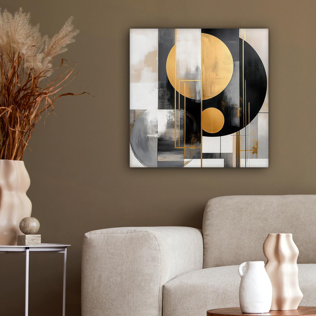 LEINWANDBILD Abstrakt - Gold - Silber - Formen - Ästhetisch - Modern Wandbild Wohnzimmer 50x50 cm - Goldfarben, Textil (50/50cm) - MuchoWow