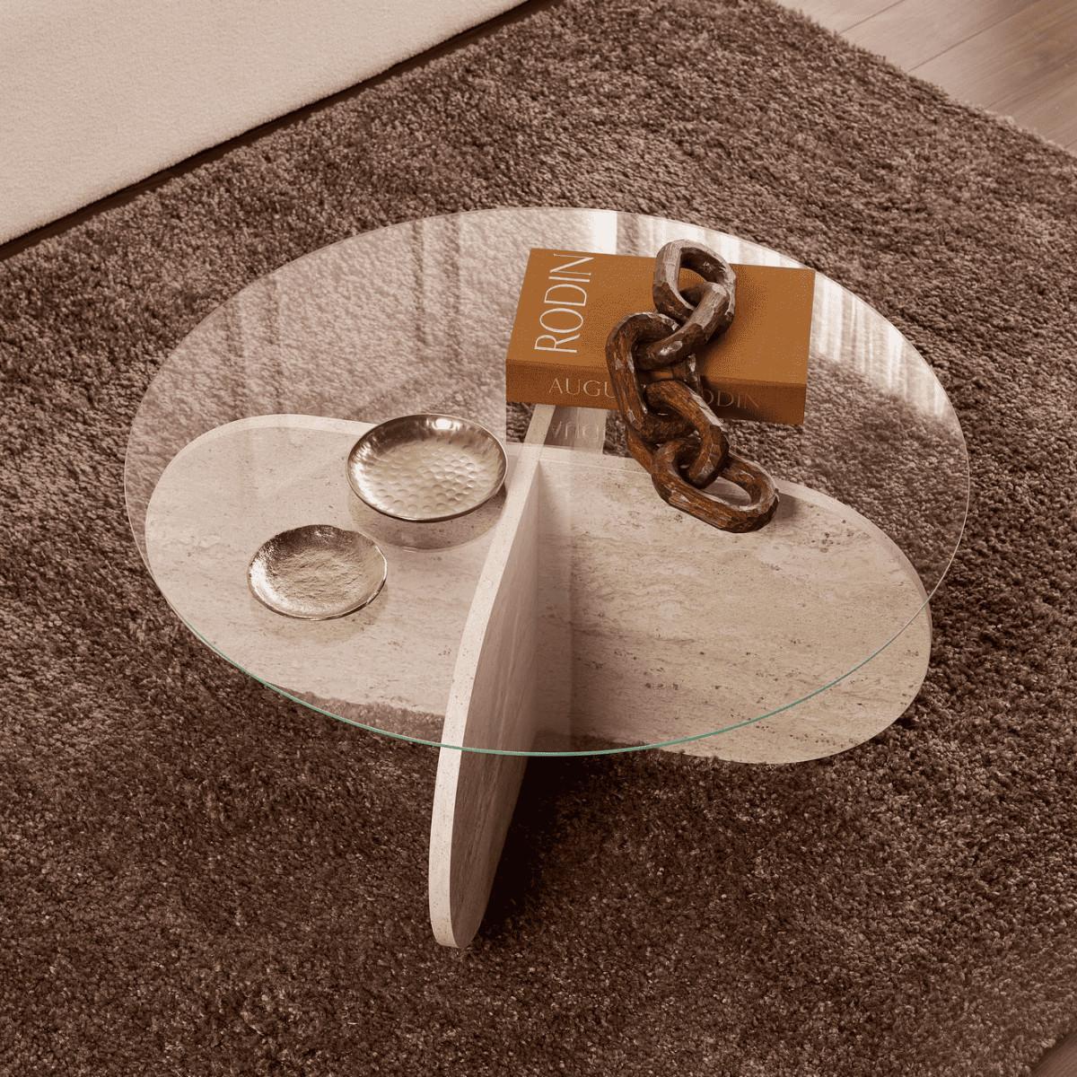 COUCHTISCH mit gekreuzten Beinen und gehärteter Glasplatte 75/75/35 cm - Beige, Holzwerkstoff (5.5/75/35cm) - Calicosy