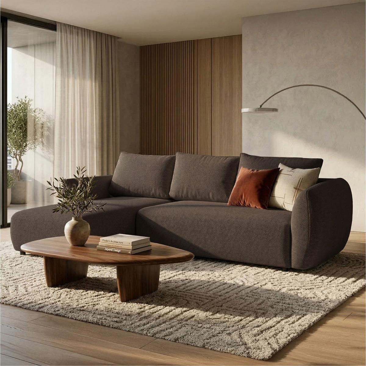 ECKSCHLAFSOFA Zordo BRAUNER CHENILLE LINKS MIT ZWEI BETTKÄSTEN - Schwarz/Braun, Kunststoff/Textil (256/170cm) - Selsey