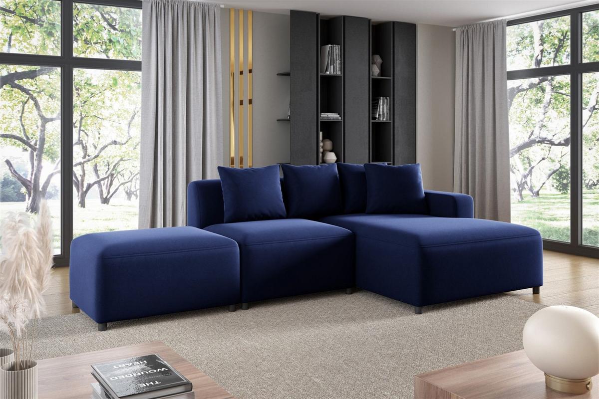 ECKSOFA Megan Xs In Stoff Salvador - Dunkelblau, Holzwerkstoff/Textil (304/165cm) - Fun Möbel