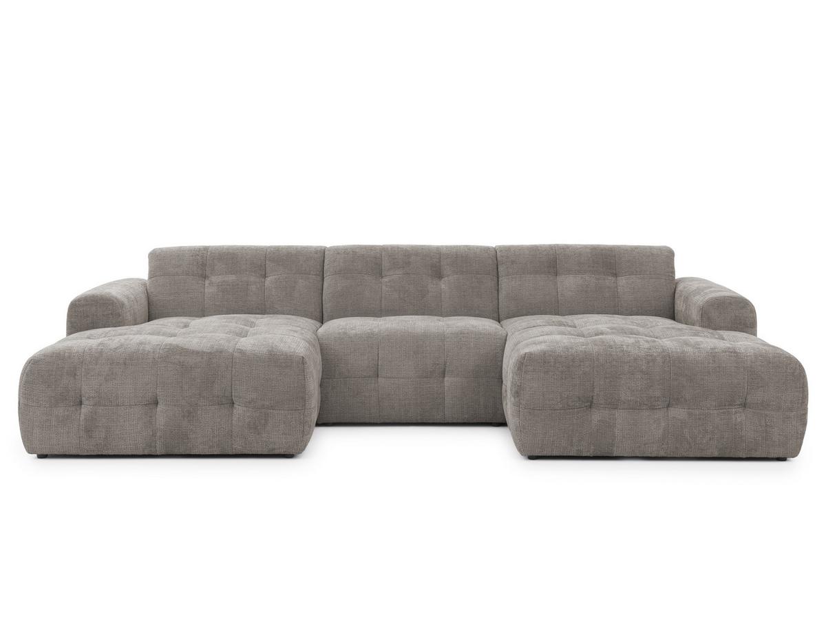 WOHNLANDSCHAFT Kozy im Bumpy-Design mit fester Rückenlehne aus weichem Taupe Chenille-Stoff - Taupe/Schwarz, Holz/Kunststoff (323/79/161cm) - S-Style