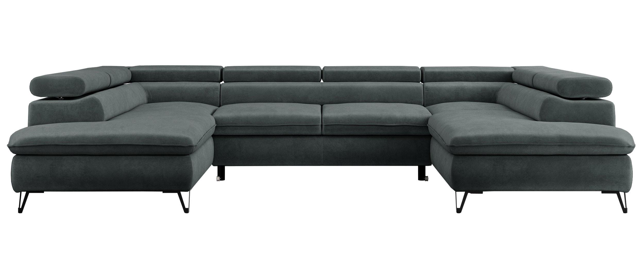 WOHNLANDSCHAFT PEDRO U Samt Dunkelgrau - Dunkelgrau/Schwarz, Textil/Metall (346/76/208cm) - MKS