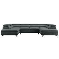 WOHNLANDSCHAFT PEDRO U Samt Dunkelgrau - Dunkelgrau/Schwarz, Textil/Metall (346/76/208cm) - MKS