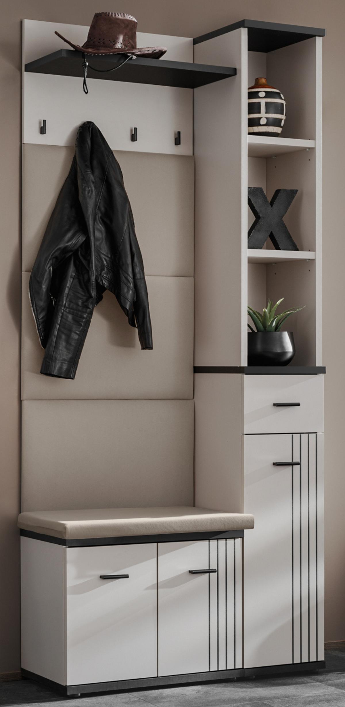 GARDEROBEN-SET Kaschmir, schwarz 3-teilig 90 cm, Flurgarderobe in modernem Desgin - Kaschmir/Schwarz, Holzwerkstoff/Kunststoff (90/203/32cm) - Inn.Furn