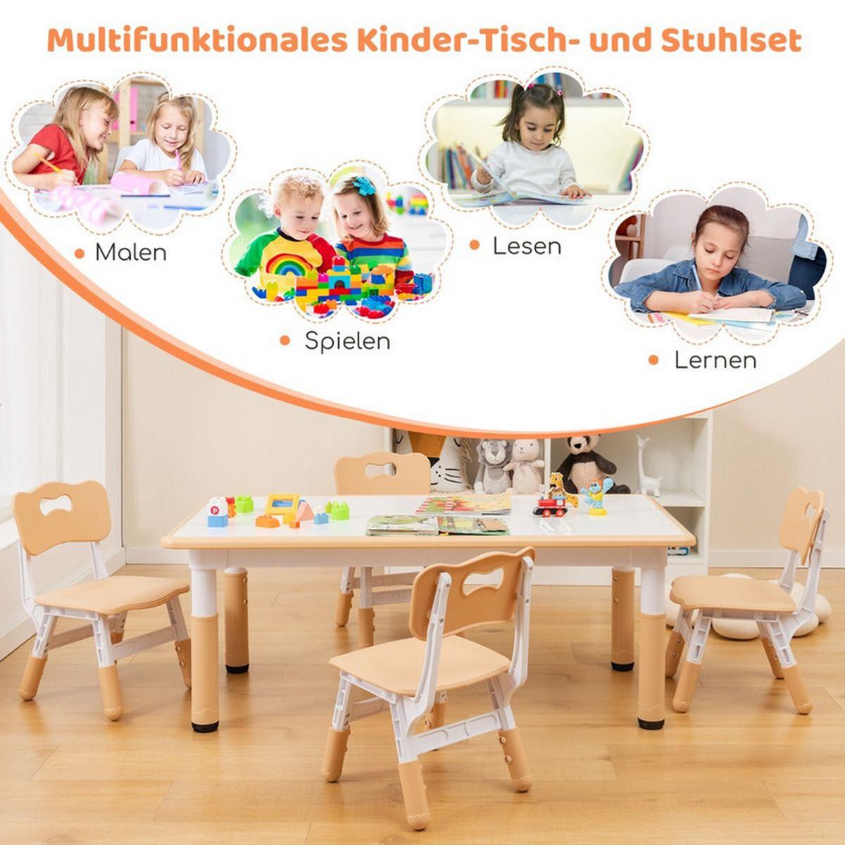 KINDERTISCH mit 4 Stühlen natur(5-tlg) - Naturfarben, Kunststoff (120/60/60cm) - COSTWAY