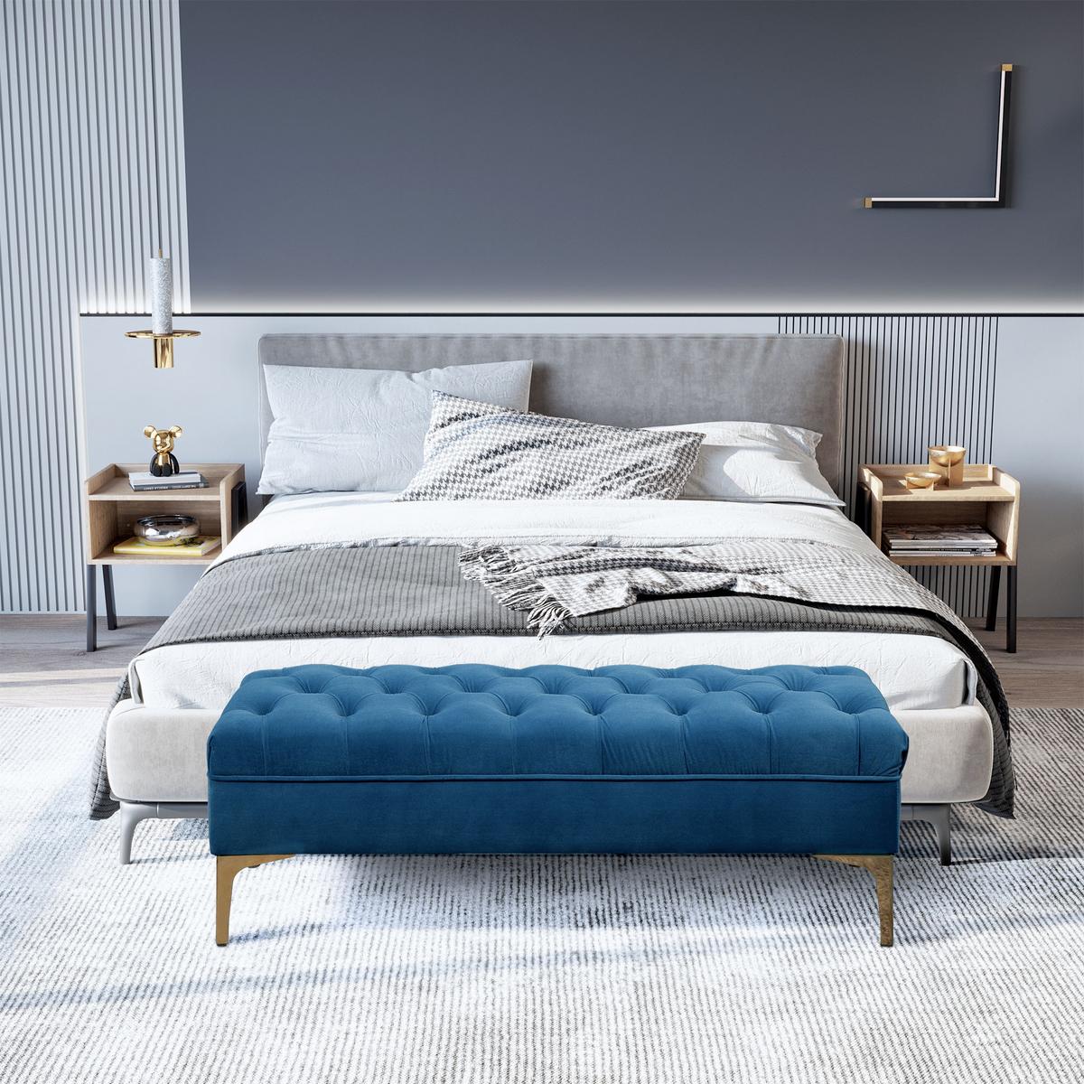 SITZBANK Bettbank Schuhbank mit erhöhten Beine Schlafzimmer Samt Blau - Blau, Kunststoff (45/42/118cm) - HOMCOM