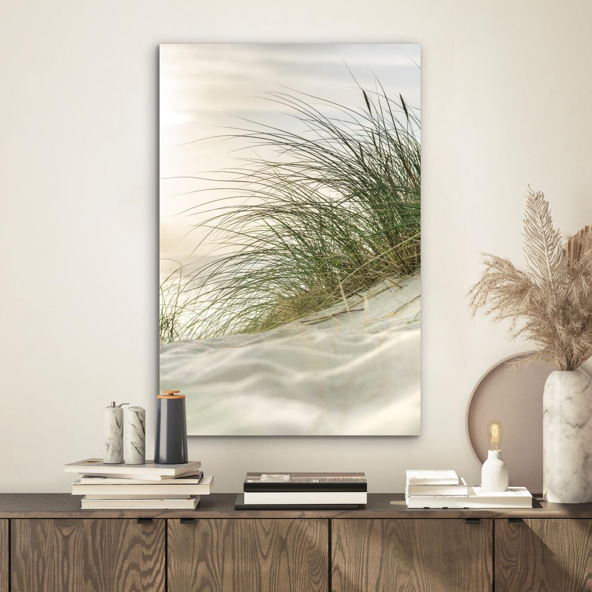 METALLBILD Dünen mit Strandhafer in der Sonne des Nationalparks Schleswig-Holsteinisches Wattenmeer Deko Schlafzimmer 40x60 cm - Creme, Metall (40/60cm) - MuchoWow
