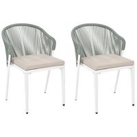 STUHL 2er-Set und Sitzkissen Metall Grün Paranea - Beige/Weiß, Metall (46/80/47cm) - Beliani