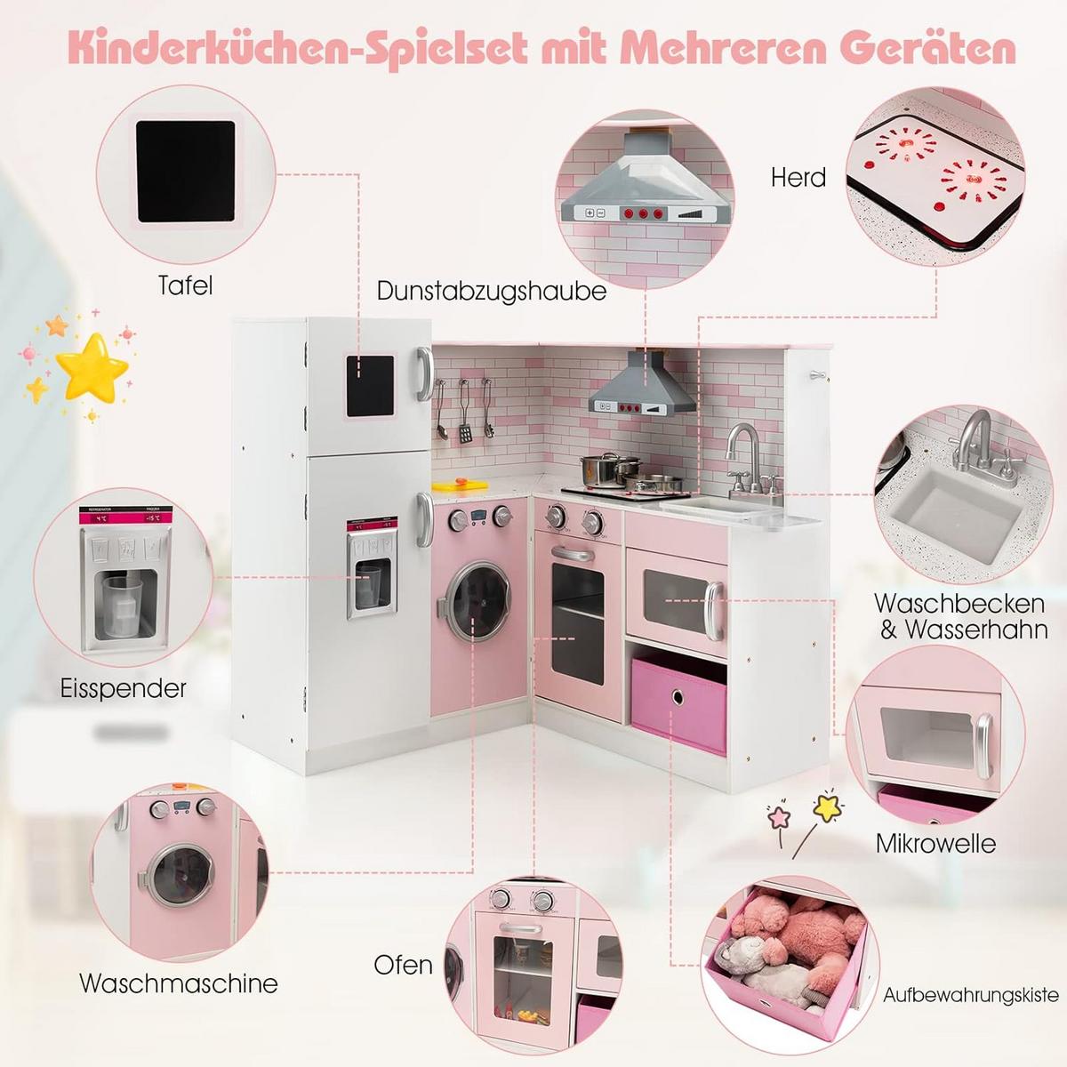 SPIELKÜCHE Eck Pink - Pink, Holz (85/85/84cm) - COSTWAY