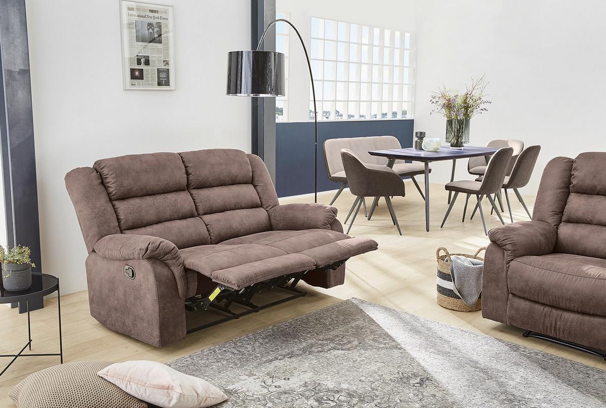 2-SITZER-RELAXSOFA Federkern, Liegefunktion verstellbar durch halbautomatische Relaxfunktion B153/T93/H103 cm, Mikrofaser Vintage Graubraun / 15133 - Graubraun/Schwarz, Textil (153/103/93cm) - luma-home