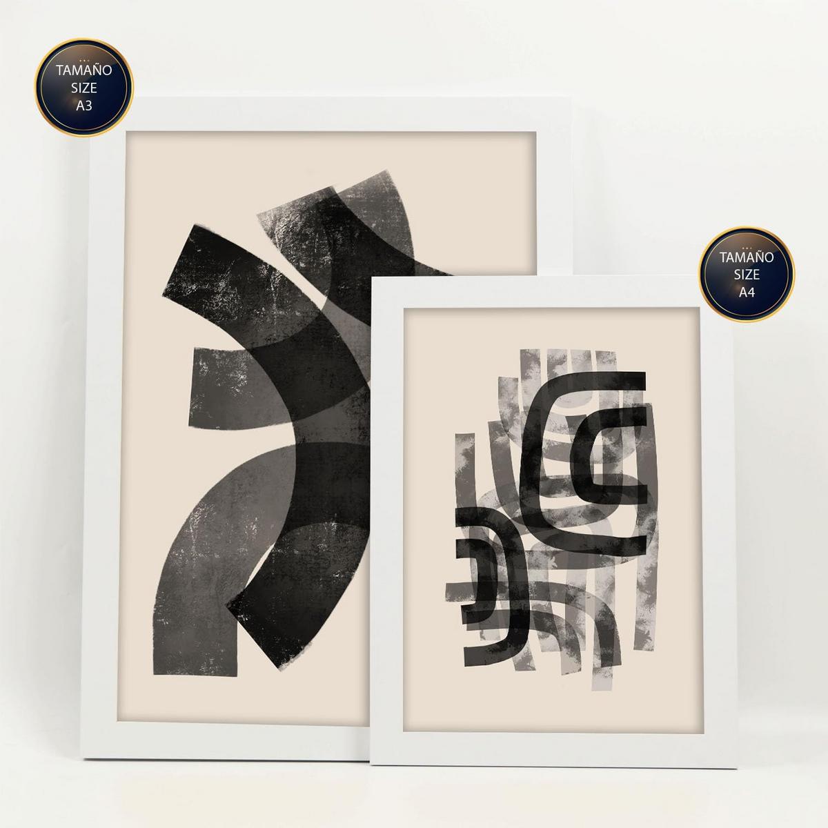 POSTER Set Mit 6 Gekrümmte Frames 1 In Form Abstracts Ästhetische Dekorative Gemälde Für Ihr Wohnzimmer, Schlafzimmer, Zuhause A3 & A4 Weißer Rahmen - Weiß, Papier (29/3cm) - Nacnic