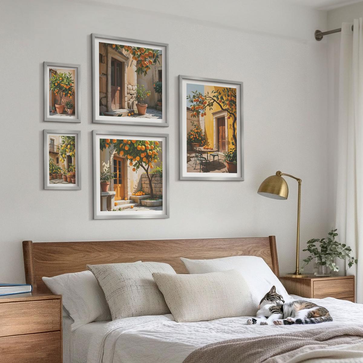 BILDER SET 5er Set - 50x50 cm & 20x30 cm & 40x60 cm Silberner Rahmen - Waldnebelporträt einer Frau - Silberfarben, Kunststoff (40/60cm) - TULUP