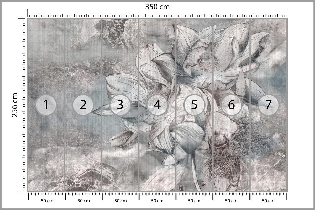 FOTOTAPETE für Wohnzimmer Wunderschöne Blume Betonwand Retro 350x256 - Grau, Papier (350/256cm) - Muralo