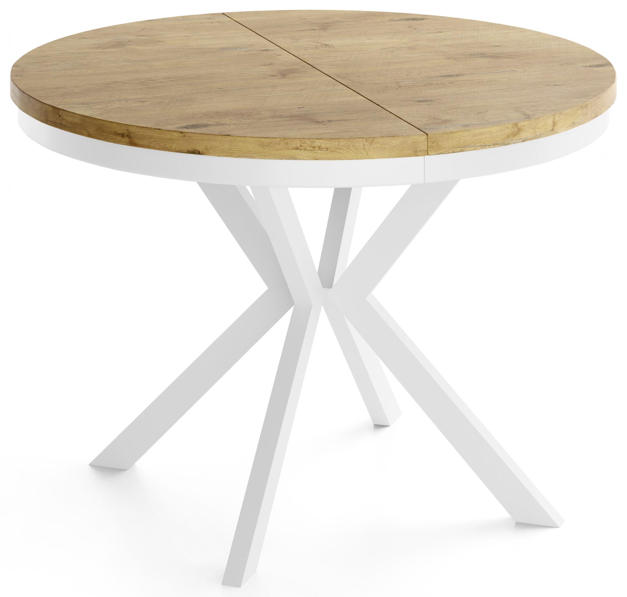 ESSTISCH Cloud runder ausziehbarer, Lancelot Eiche 120-200/120/76 cm - Eichefarben/Weiß, Holzwerkstoff/Metall (120/200/76cm) - WFL GROUP