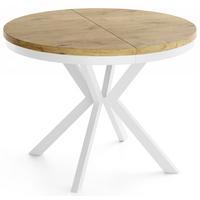 ESSTISCH Cloud runder ausziehbarer, Lancelot Eiche 100-180/100/76 cm - Eichefarben/Weiß, Holzwerkstoff/Metall (100/180/76cm) - WFL GROUP