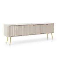 LOWBOARD Salvia 3T Beige, Gold 168/56/39 cm – mit geriffelten Fronten und hohen Beinen - Beige/Goldfarben, Holzwerkstoff/Metall (168/56/39cm) - AX Living