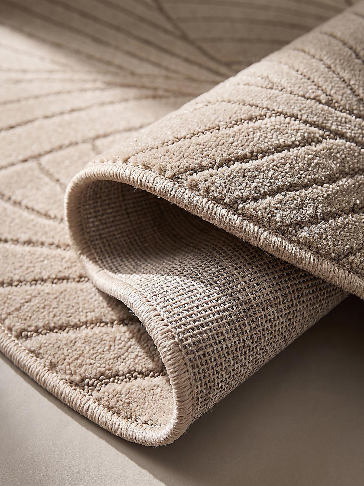 TEPPICH Outdoor, Fußbodenheizung-geeignet, mit Blattmotiv, ENGADIN in Beige, Ø 160 cm - Beige, Textil (160/160cm) - KADIMA DESIGN