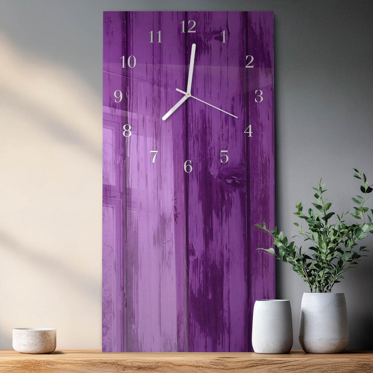 WANDUHR aus Glas 30x60 cm - Holz - Lila, Glas (30/60/0.4cm) - TULUP