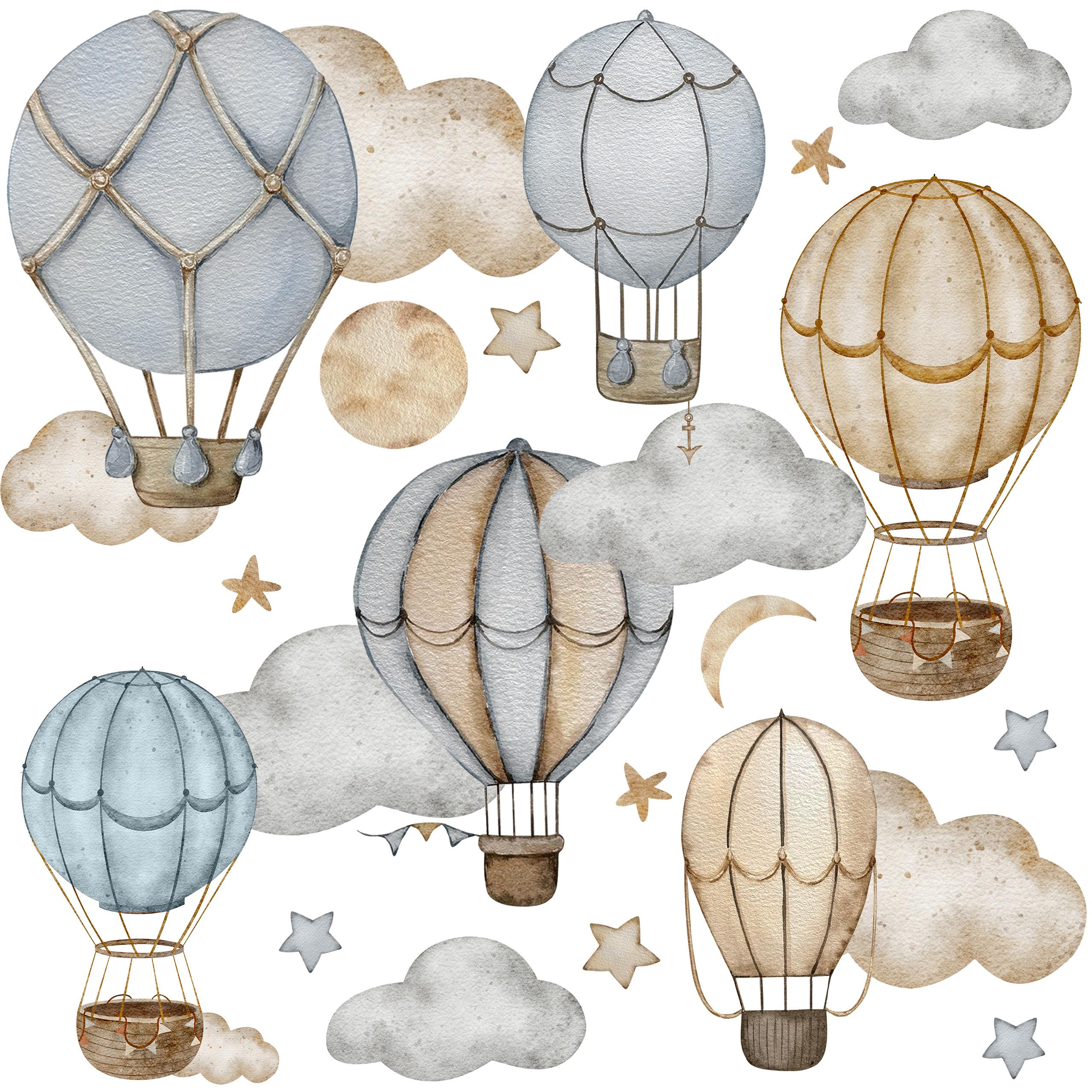 WANDAUFKLEBER SET Luftballons Wolken Sterne Boho Stil 120x60 - Beige/Braun, Papier (120/60/1cm) - Muralo
