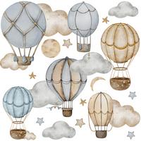 WANDAUFKLEBER SET Luftballons Wolken Sterne Boho Stil 120x60 - Beige/Braun, Papier (120/60/1cm) - Muralo