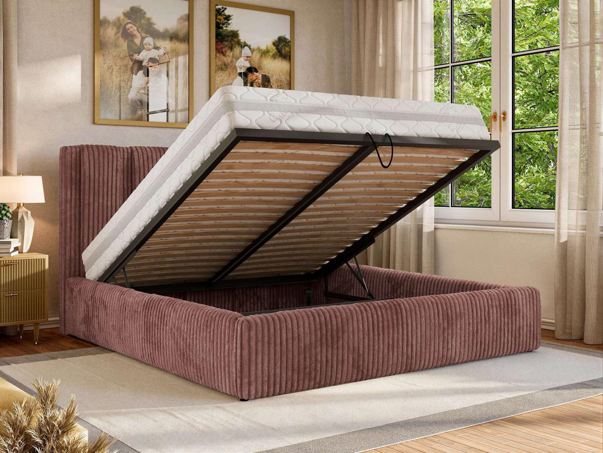 POLSTERBETT SAVINO CLASSIC 160/200 - Rosa Cord - Multipocket-Matratze - Rosa, Textil (160/200cm) - MKS