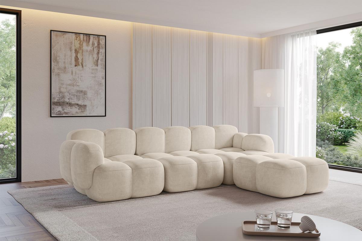 ECKSOFA modulares Sofa Rechts Miko-L2 302x205x75 Beige Velours - Ecru/Schwarz, Holzwerkstoff/Kunststoff (302/205cm) - ALTDECOR