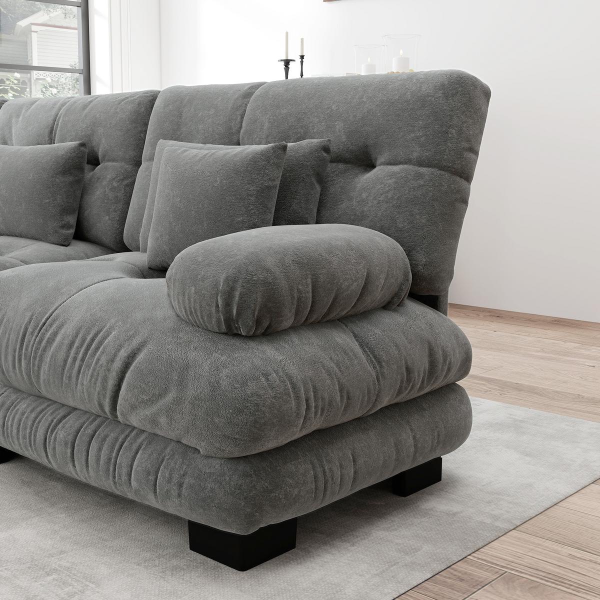 SOFA Stoff – 3-Sitzer mit Kissen - Grau, Holzwerkstoff/Textil (313/81/77cm) - Urban Meuble