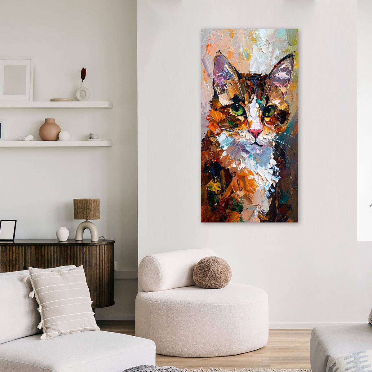 LEINWANDBILD Abstrakte bunte Katze 40x80cm - Braun, Textil (40/80cm) - Feeby