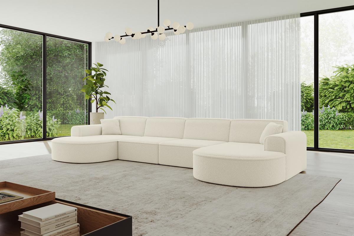 WOHNLANDSCHAFT MARI-U2 - 388x171x79 cm Beige Bouclé - Beige/Schwarz, Holzwerkstoff/Kunststoff (388/79/171cm) - ALTDECOR