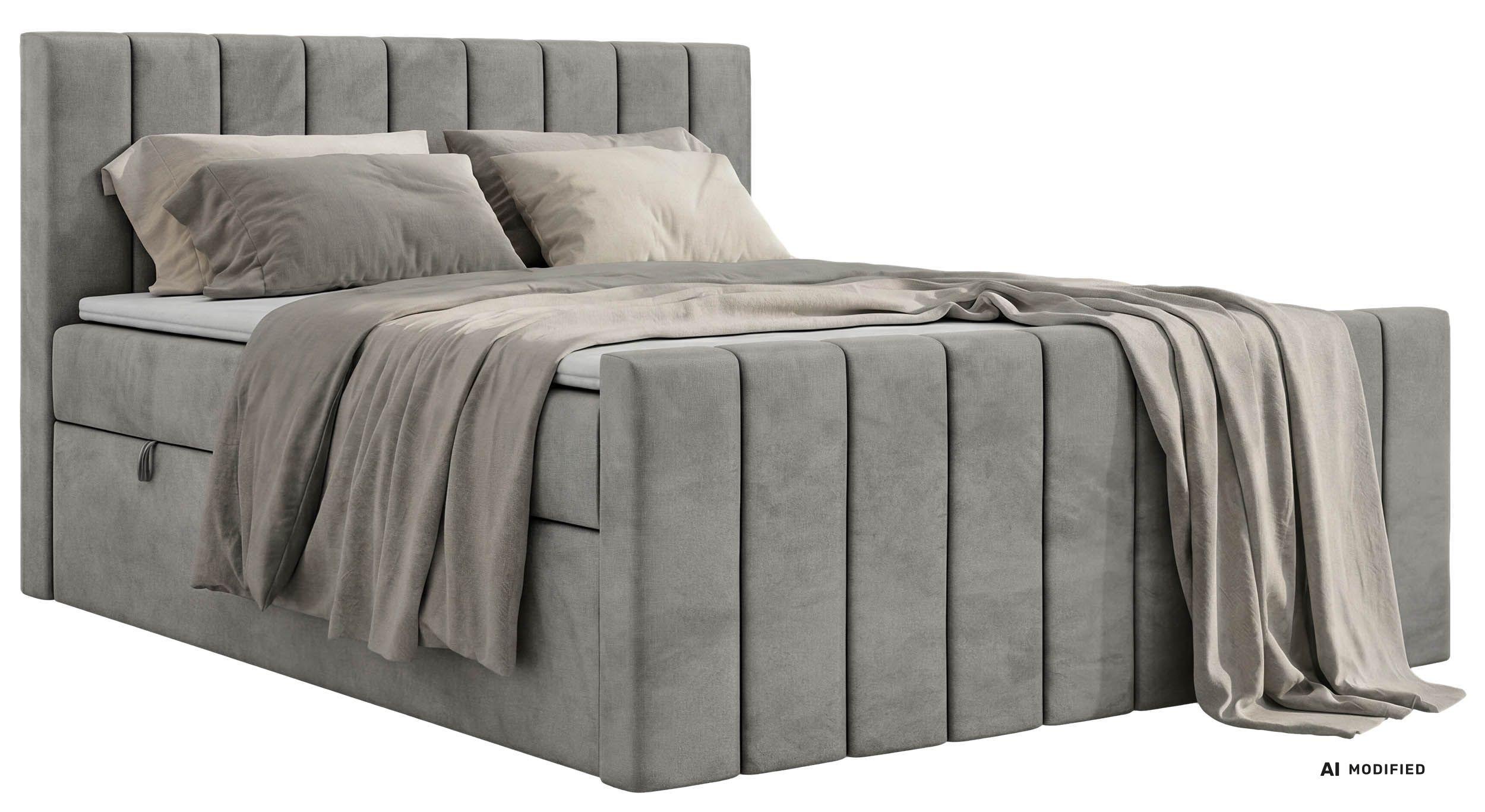 BOXBETT ALVER DUO 180/200 - Hellgrau Velvet - Topper T25 - H4 - Hellgrau/Schwarz, Kunststoff/Textil (180/200cm) - MKS
