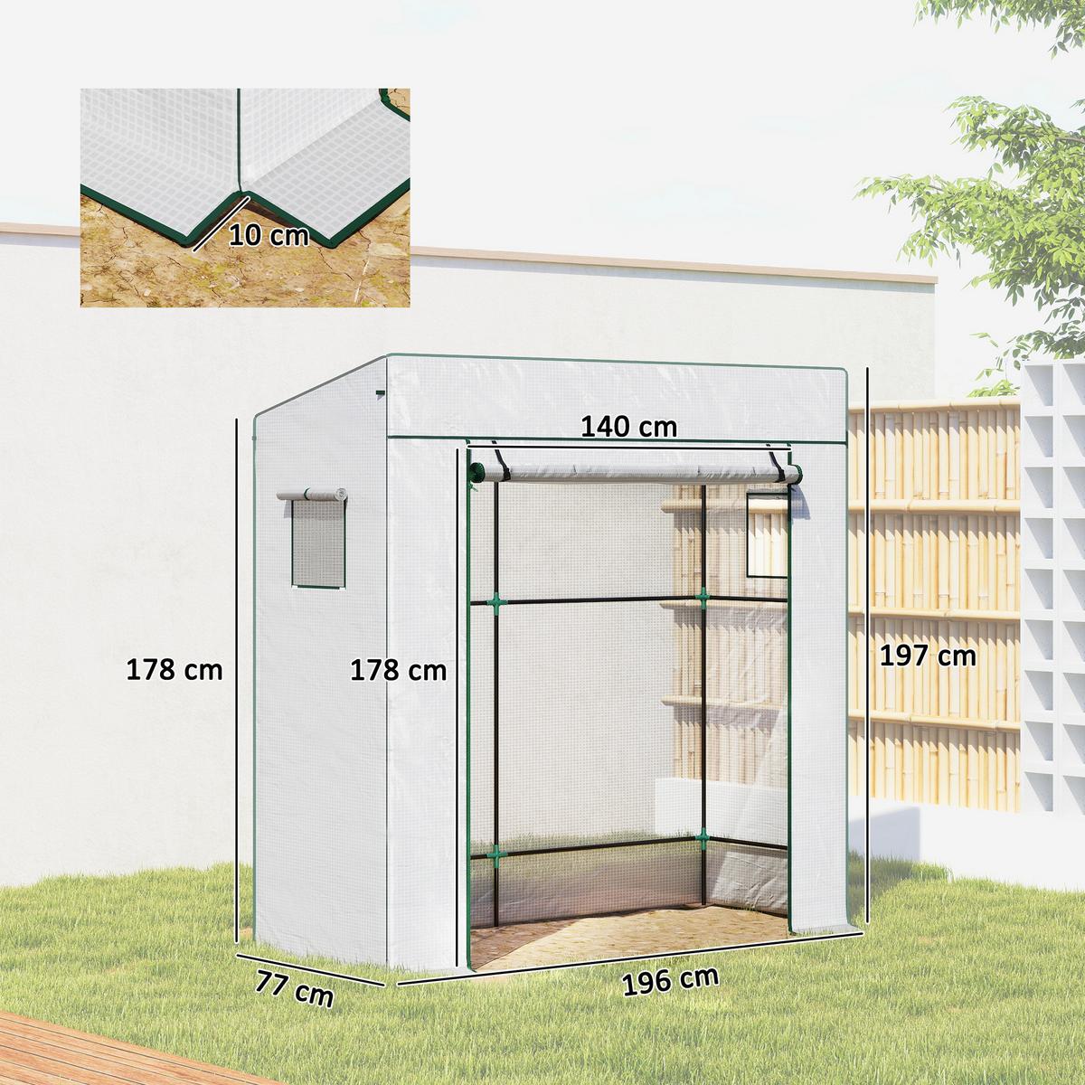 TOMATENGEWÄCHSHAUS Foliengewächshaus mit Rolltor Mesh-Fenster Schrägdach - Weiß, Kunststoff (77/197/196cm) - Outsunny