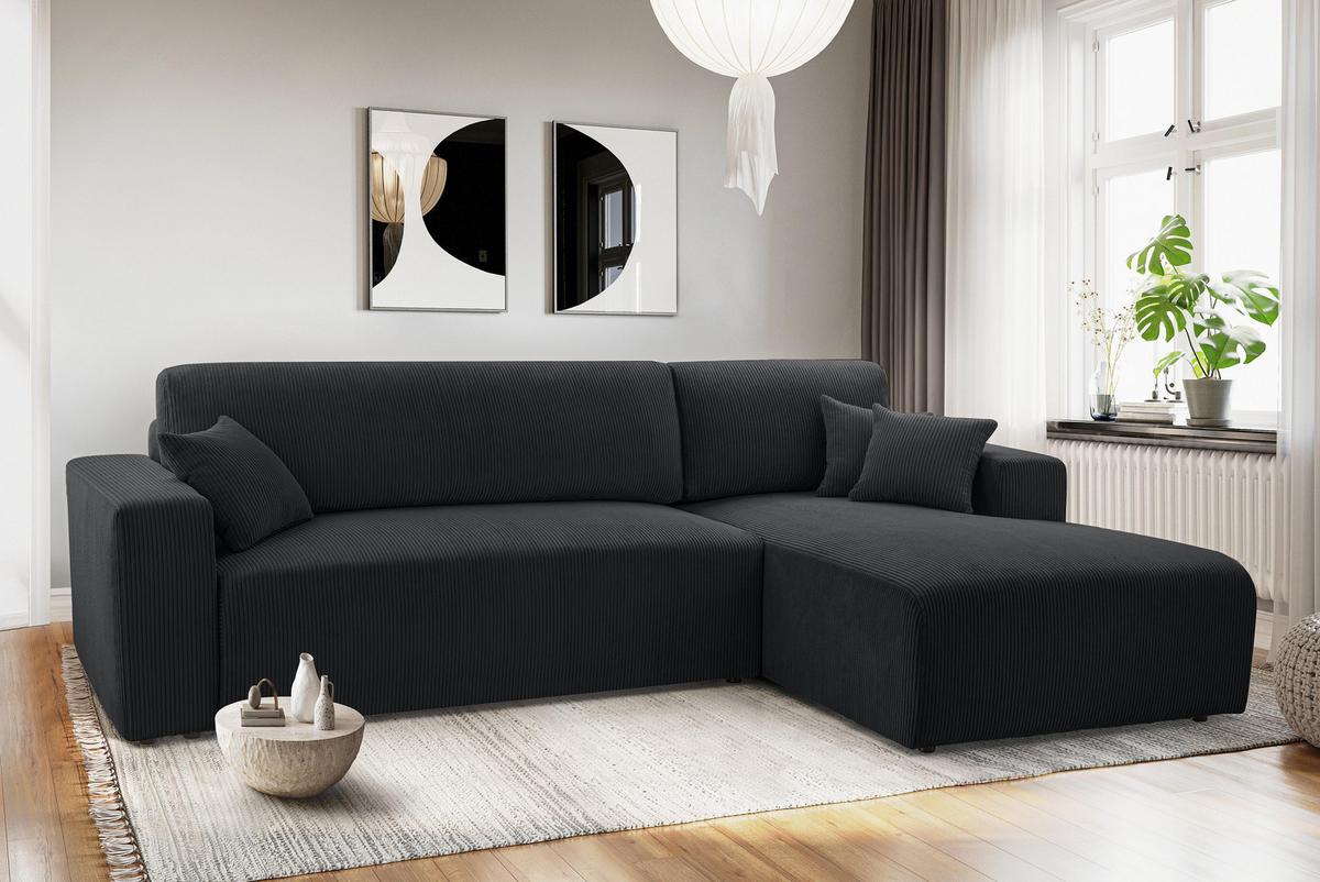 ECKSOFA L Form Catea Dunkelgrau 279/145/84 cm Rechts mit Schlaffunktion - Dunkelgrau/Schwarz, Kunststoff/Textil (279/145cm) - AX Living