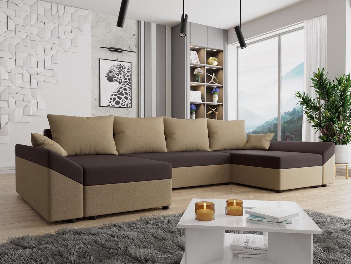 WOHNLANDSCHAFT Dante U - Beige/Schwarz, Holz/Kunststoff (310/82/140cm) - MIRJAN24