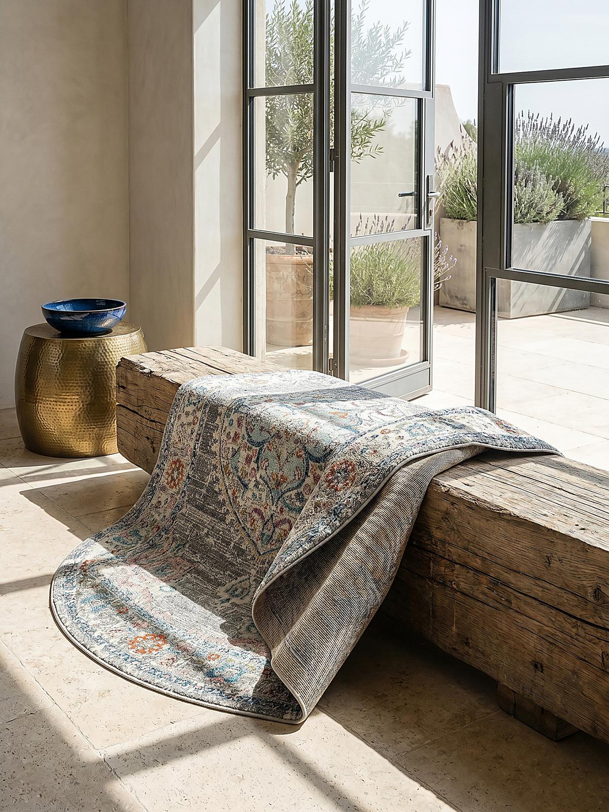 TEPPICH Outdoor Orientalisch LIMMAT Polypropylen Grau 120 x 120 cm - Grau, Textil (120/120cm) - KADIMA DESIGN