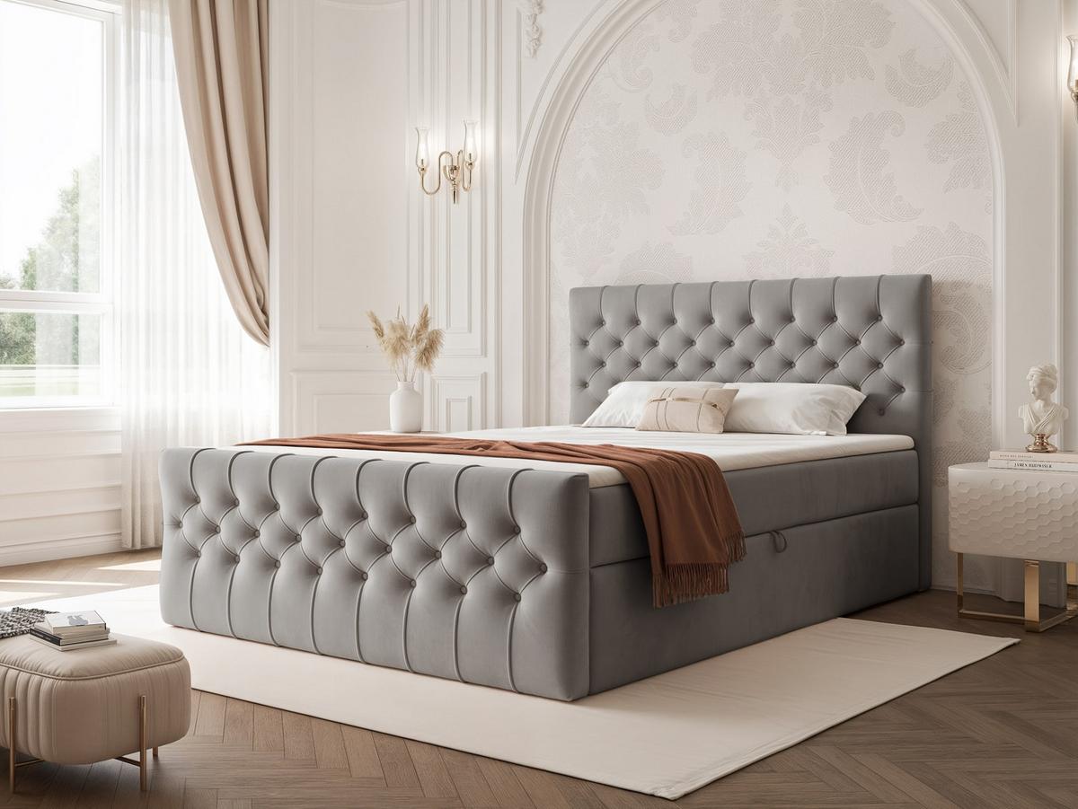 BOXBETT JOLIE 180x200 cm mit Matratze, Hellgrau - Hellgrau, Textil (180/200cm) - Idohome