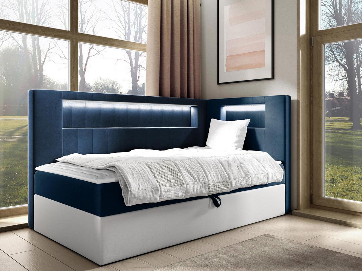 BOXBETT Gold Junior 3, Seite zum Öffnen des Bettkastens: Rechts - H3 - Blau/Weiß, Holz (90/200cm) - MIRJAN24