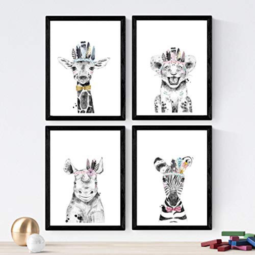 POSTER Set mit 4 Tiere Kinderferien A3 Rahmenlos - Klar, Papier (29.7/3cm) - Nacnic