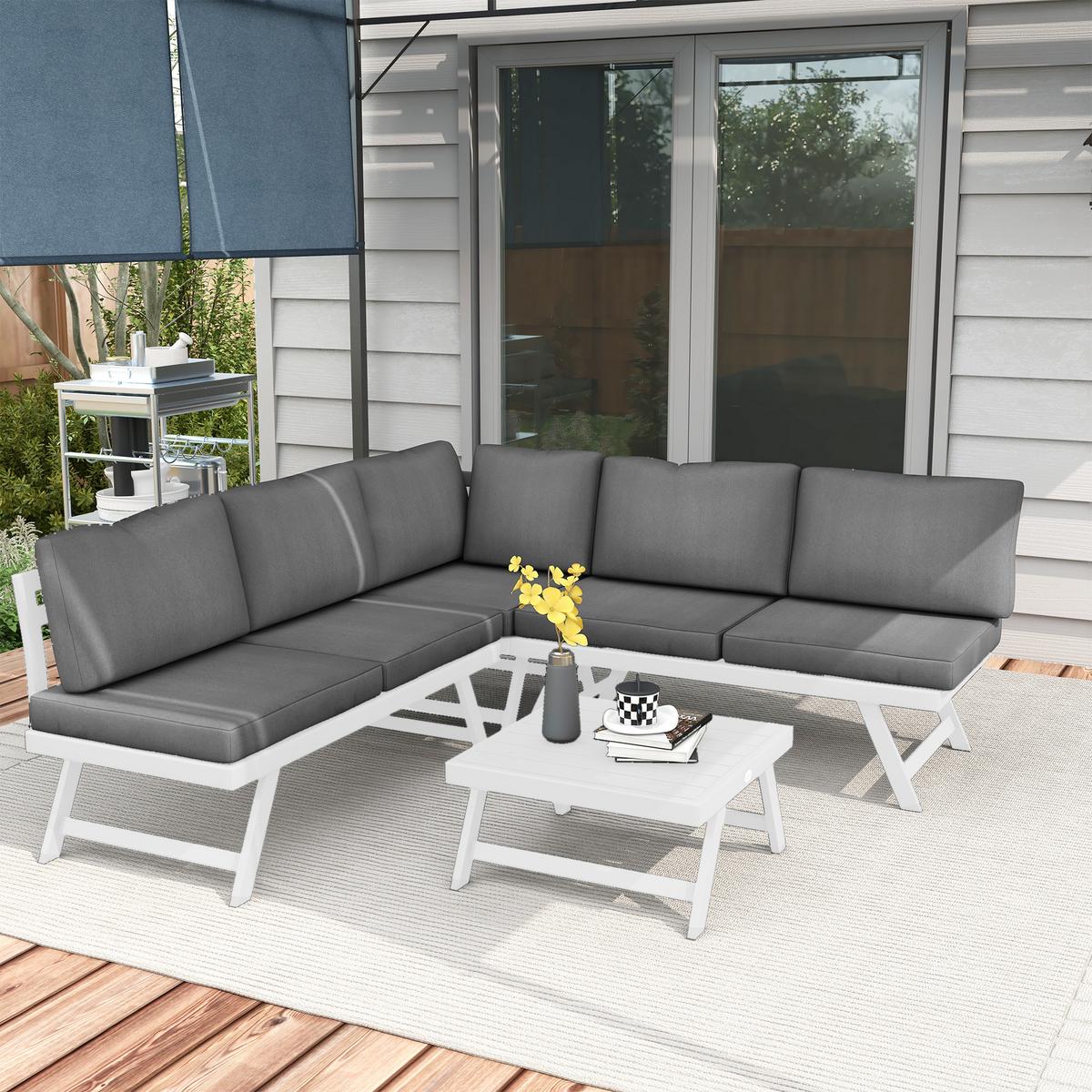 GARTENMÖBEL Set, Polyester, Grau - Grau, Kunststoff - Outsunny