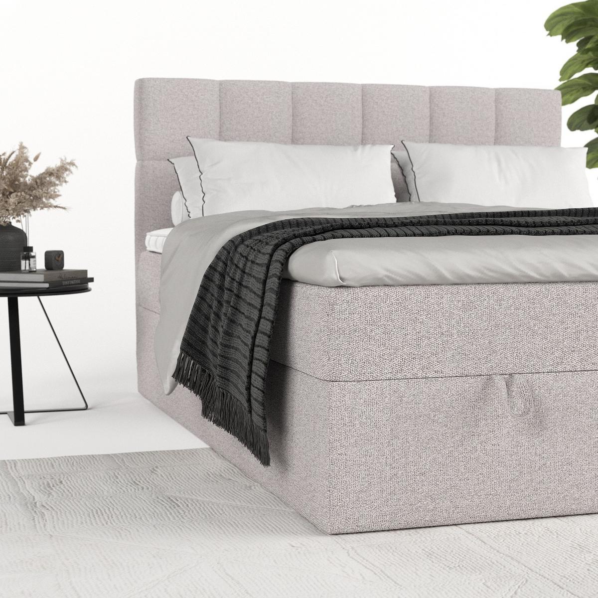 BOXBETT Savio 200/200 cm Beige im Riva Stoff - Beige/Schwarz, Holz/Holzwerkstoff (200/200cm) - AltaBeds